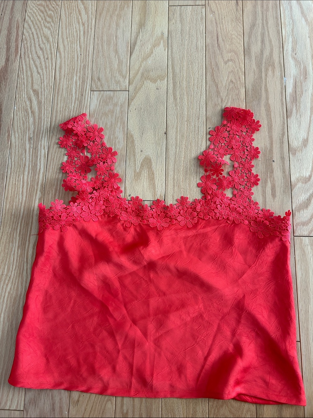 Floral Lace-Trim Red Camisole Top